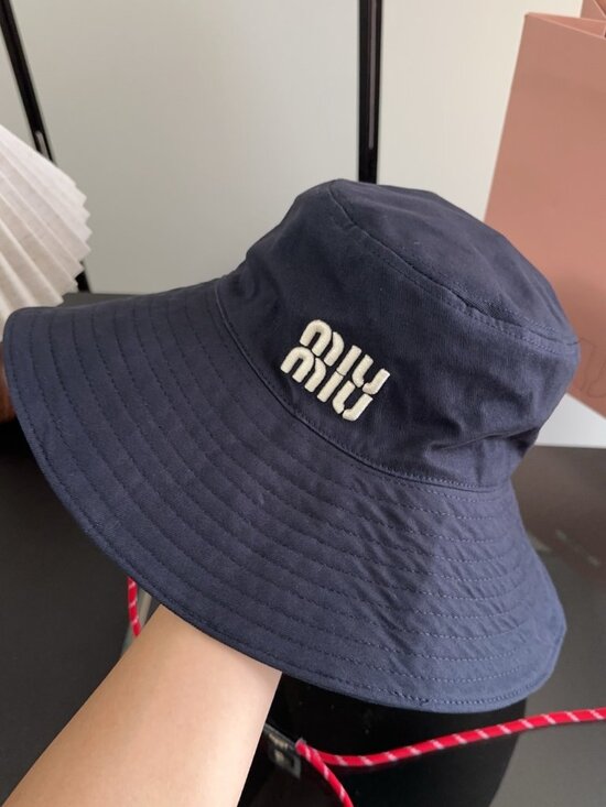 Miu Miu Navy Wide Brim Bucket Hat